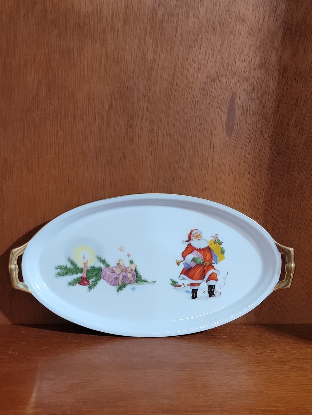 Kaiser Festive Santa Serving Platter - White with Gold Handles- W Germany
